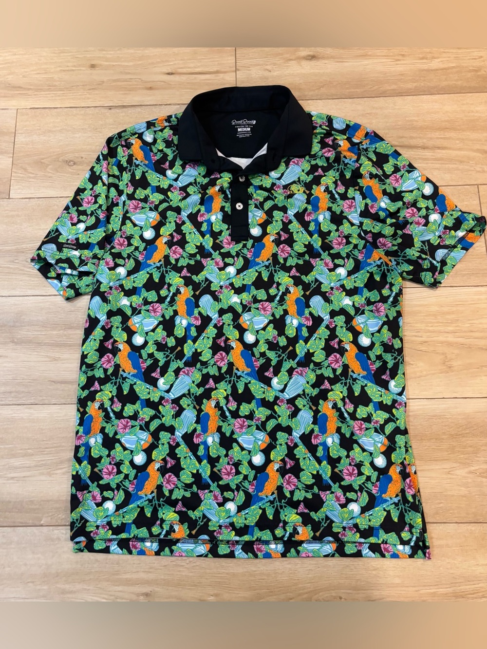 Good Good Golf Men's Golf Polo Size Medium M Birds & Bogeys Print Green